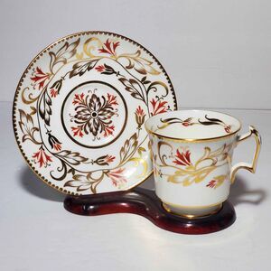 Royal Chelsea Teacup and Saucer Red Gold Flowers Leaves Vintage